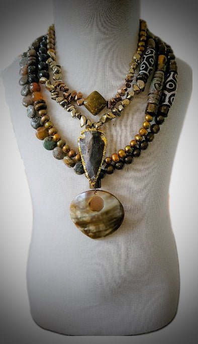 "Brown Baby" Natural Jasper and Pearl Layered Necklace L.Signature Collection by L.Styles