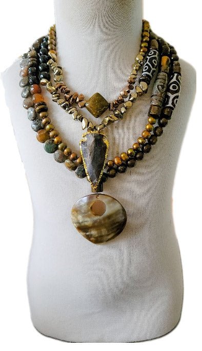 "Brown Baby" Natural Jasper and Pearl Layered Necklace L.Signature Collection by L.Styles