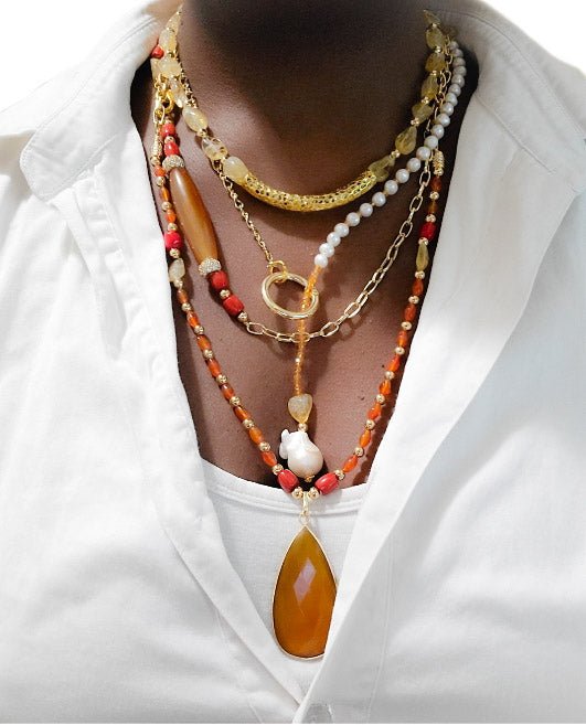 Carnelian and Citrine Multilayer Necklace L.Signature Collection by L.Styles