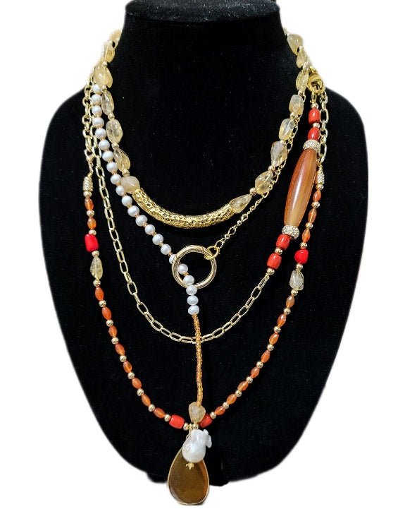 Carnelian and Citrine Multilayer Necklace L.Signature Collection by L.Styles