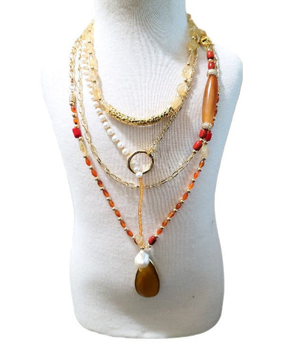 Carnelian and Citrine Multilayer Necklace L.Signature Collection by L.Styles