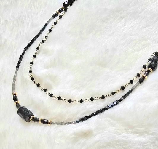 Certified Natural Black and Gray Diamon Station Necklace - L.Signature Collection by L.Styles