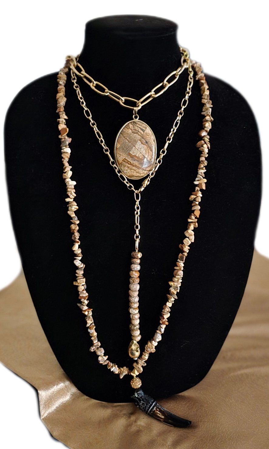 Chipped Jasper Horn Pendant Necklace L.Signature Collection by L.Styles