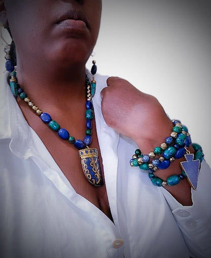 Chrysocolla and Lapis Lazuli Gemstone Jewelry Set L.Signature Collection by L.Styles