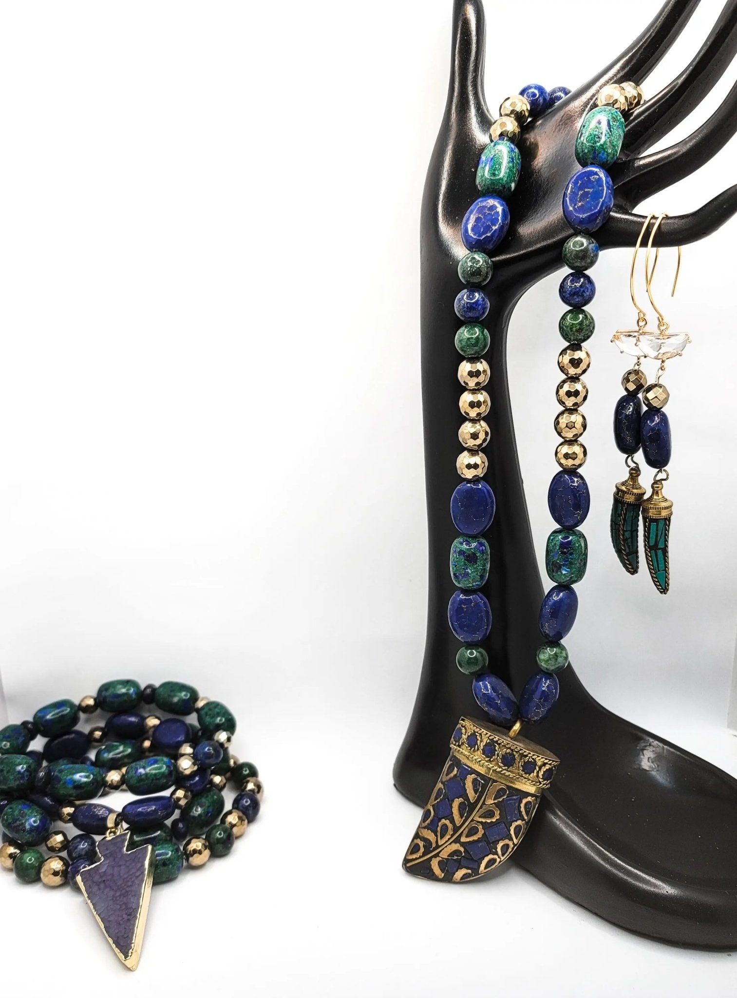 Chrysocolla and Lapis Lazuli Gemstone Jewelry Set L.Signature Collection by L.Styles