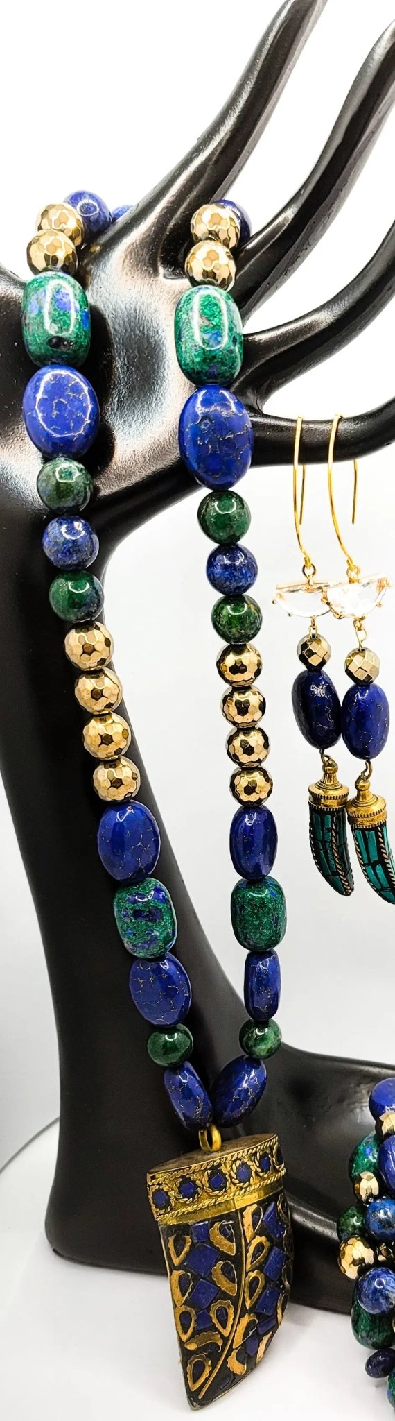 Chrysocolla and Lapis Lazuli Gemstone Jewelry Set L.Signature Collection by L.Styles