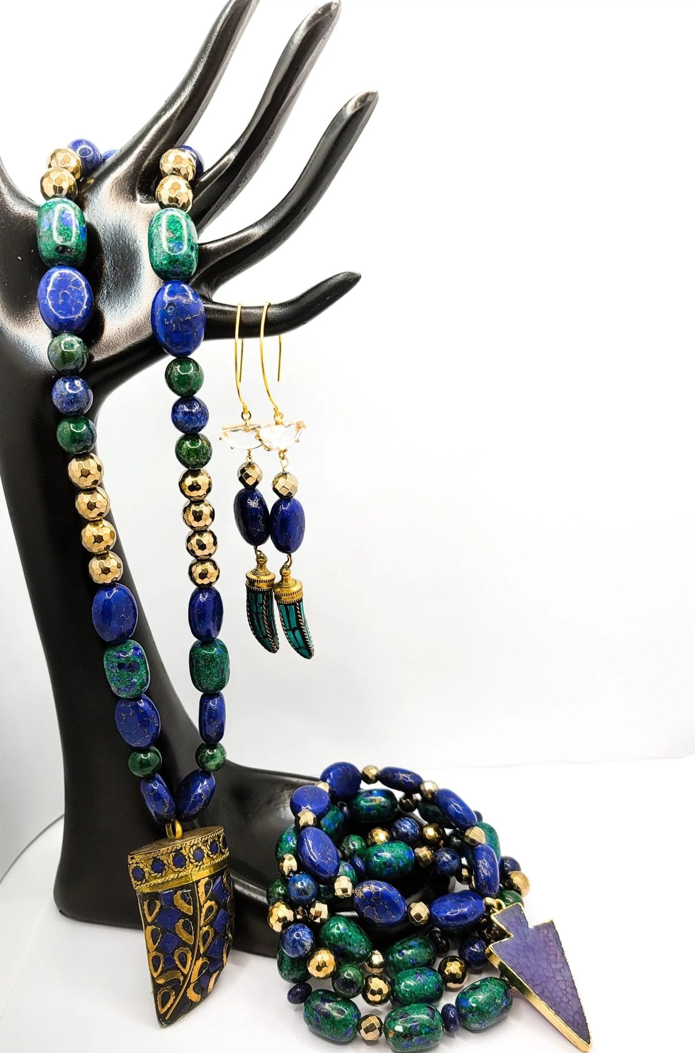 Chrysocolla and Lapis Lazuli Gemstone Jewelry Set L.Signature Collection by L.Styles