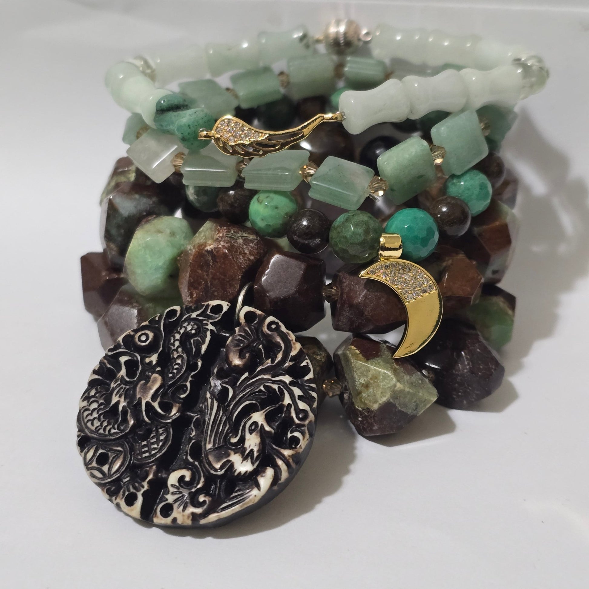 Chrysoprase and Jade Bracelet Set L.Signature Collection by L.Styles