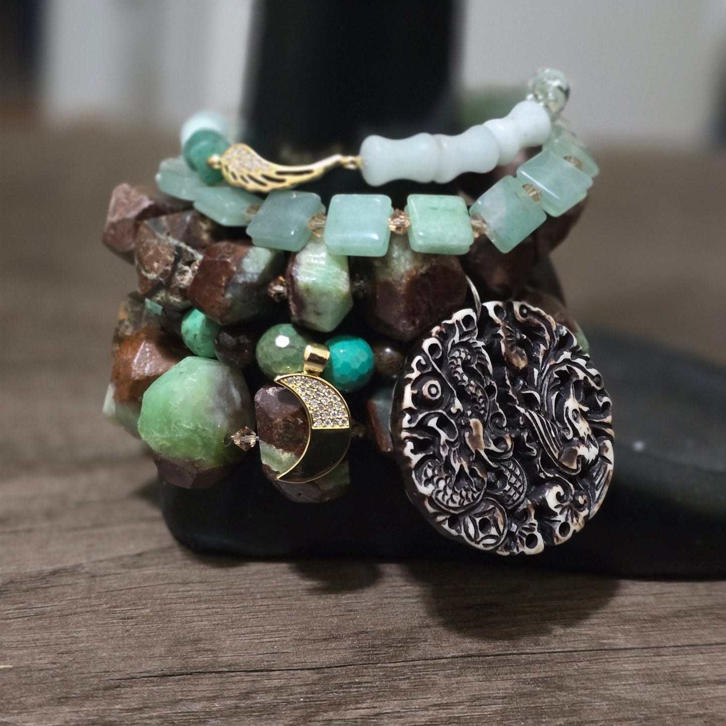 Chrysoprase and Jade Bracelet Set L.Signature Collection by L.Styles