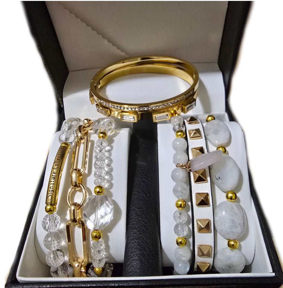 Clear Quartz and Moonstone Stacked Bracelet set L.Signature Collection by L.Styles