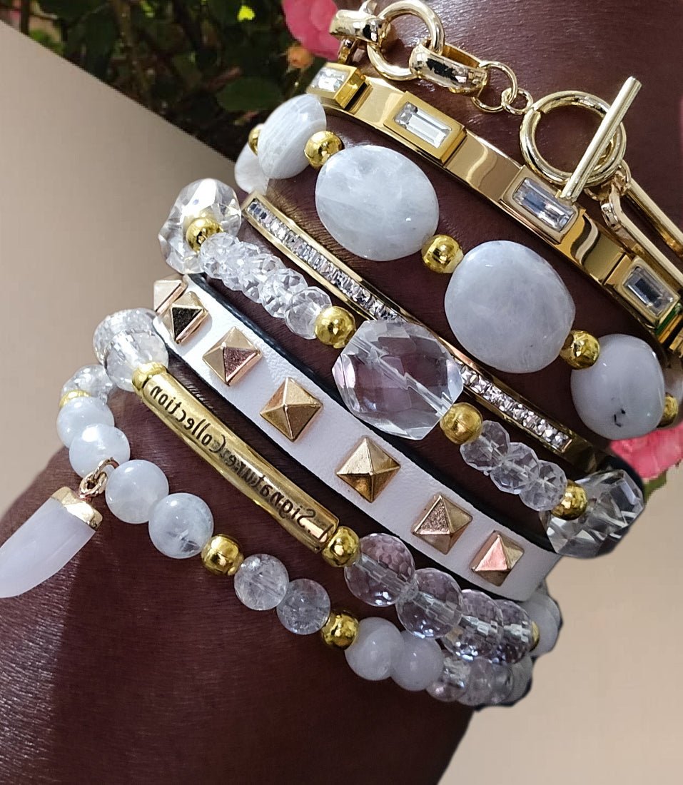 Clear Quartz and Moonstone Stacked Bracelet set L.Signature Collection by L.Styles