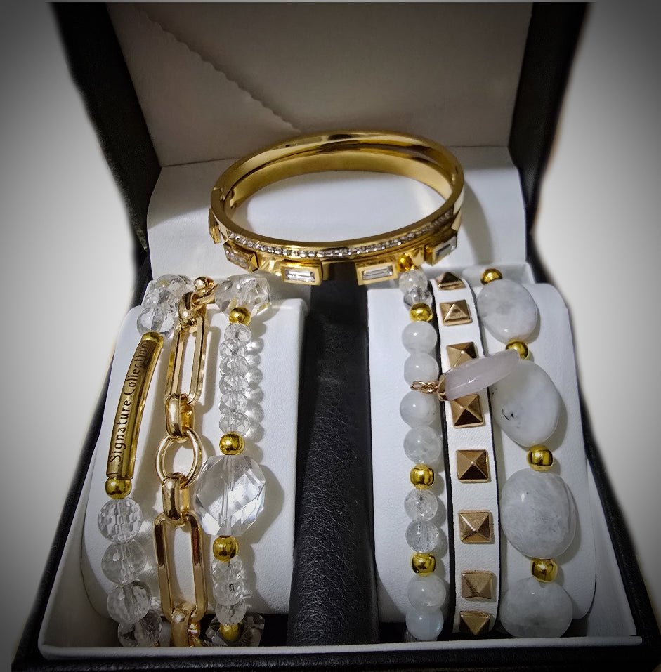 Clear Quartz and Moonstone Stacked Bracelet set - L.Signature Collection by L.Styles