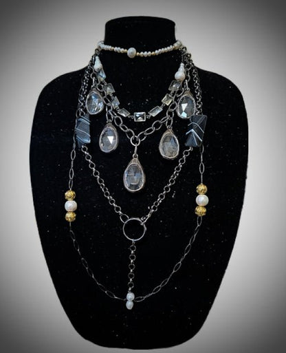 Clear Quartz Gunmetal Layered Necklace L.Signature Collection by L.Styles