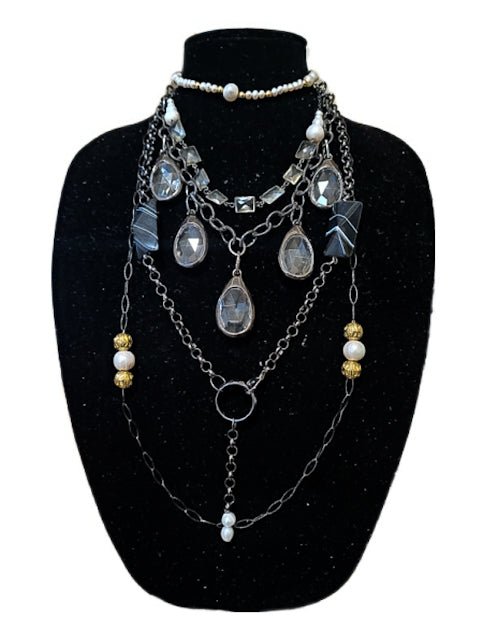 Clear Quartz Gunmetal Layered Necklace L.Signature Collection by L.Styles