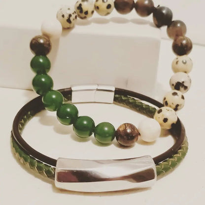 Dalmatian Jasper and Green Jade Bracelet set L.Signature Collection