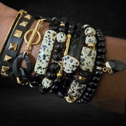 Dalmatian Jasper and Onyx Stacked Bracelet set L.Signature Collection by L.Styles