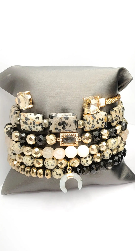 Dalmation Jasper Bracelet Stacked set L.Signature Collection by L.Styles