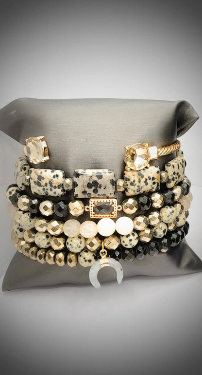 Dalmation Jasper Bracelet Stacked set L.Signature Collection by L.Styles