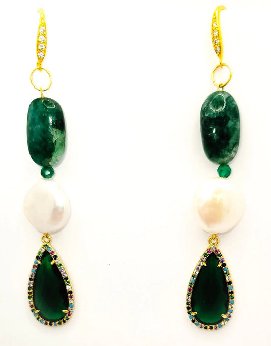 Emerald and Pearl Drop Earrings L.Signature Collection by L.Styles