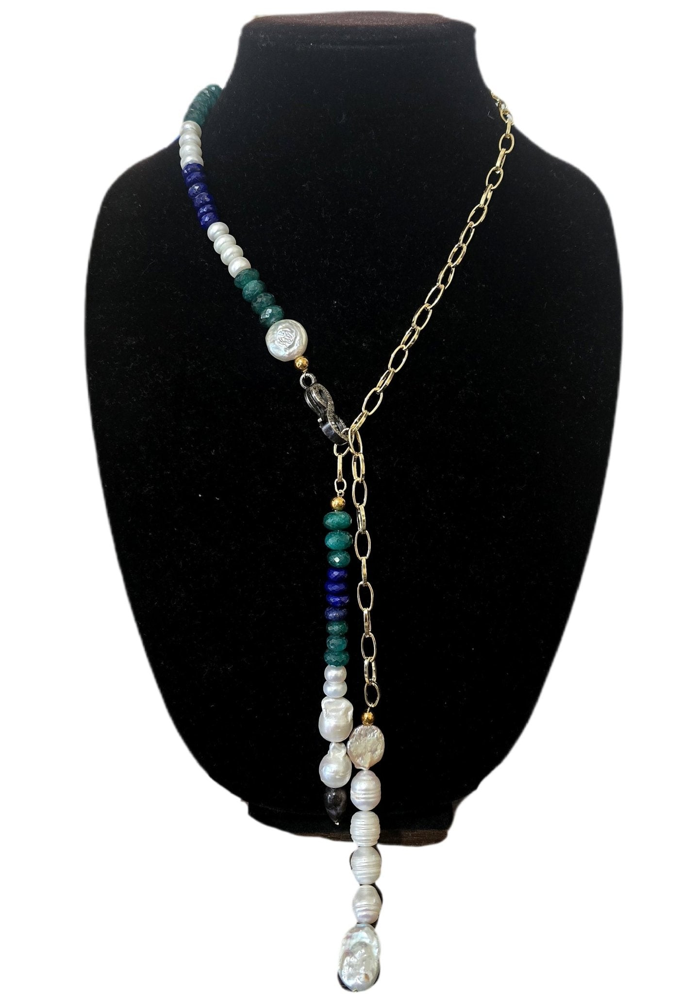 Emerald and Pearl Lariat Necklace - L.Signature Collection by L.Styles