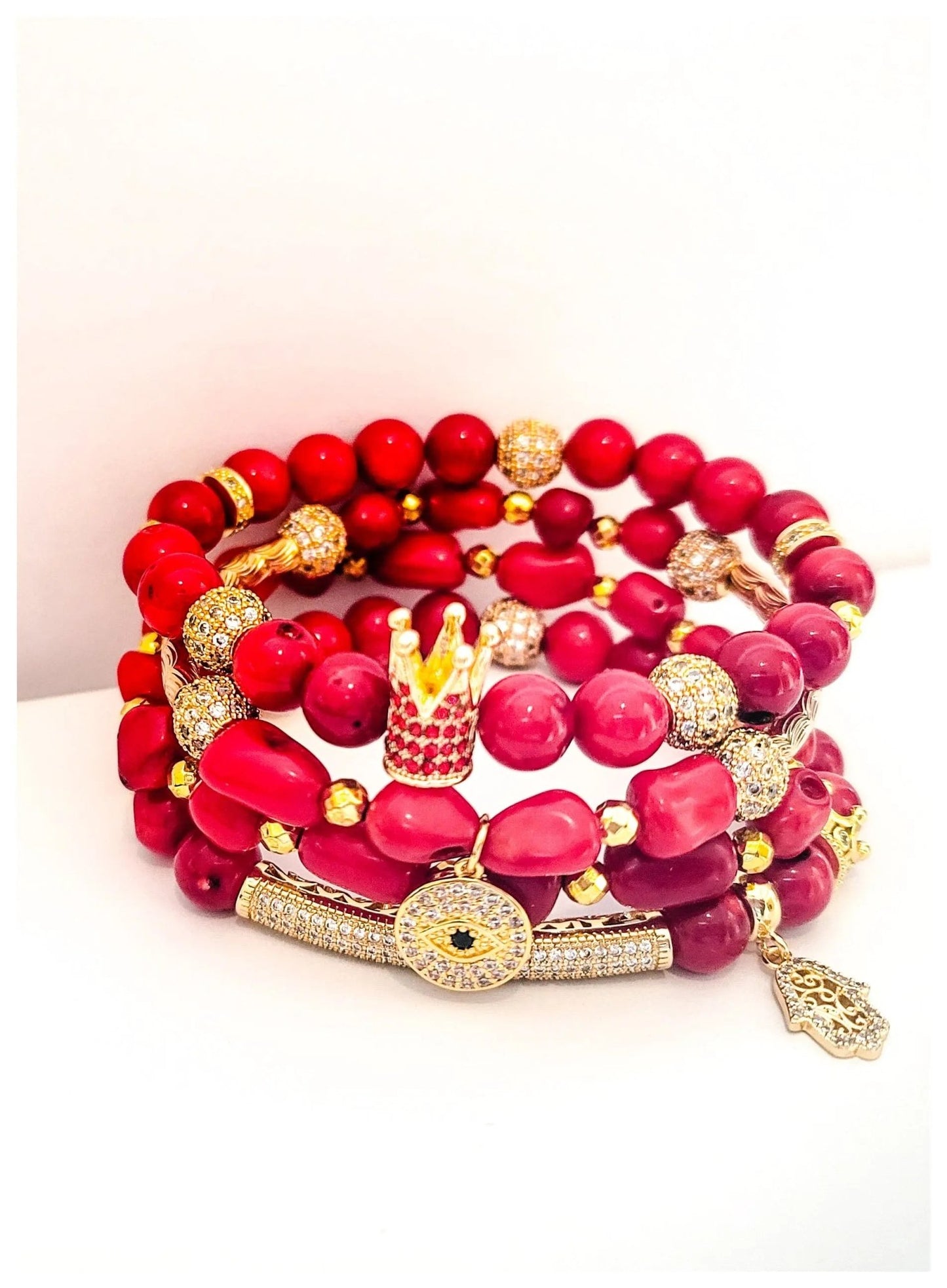 Eye Focused Red "Coral" Crown Bracelet set L.Signature Collection