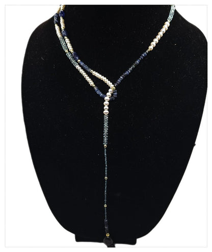 "Fifty Shades of Blue"| Sapphire, Blue Topaz, Blue diamonds Freshwater Pearl Lariat Necklace L.Signature Collection by L.Styles