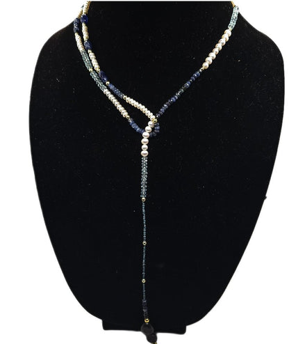 "Fifty Shades of Blue"| Sapphire, Blue Topaz, Blue diamonds Freshwater Pearl Lariat Necklace L.Signature Collection by L.Styles