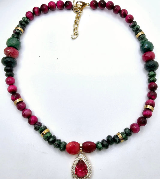 "Fifty Shades of Pink"| Tiger Eye and Ruby Zoisite Necklace L.Signature Collection by L.Styles