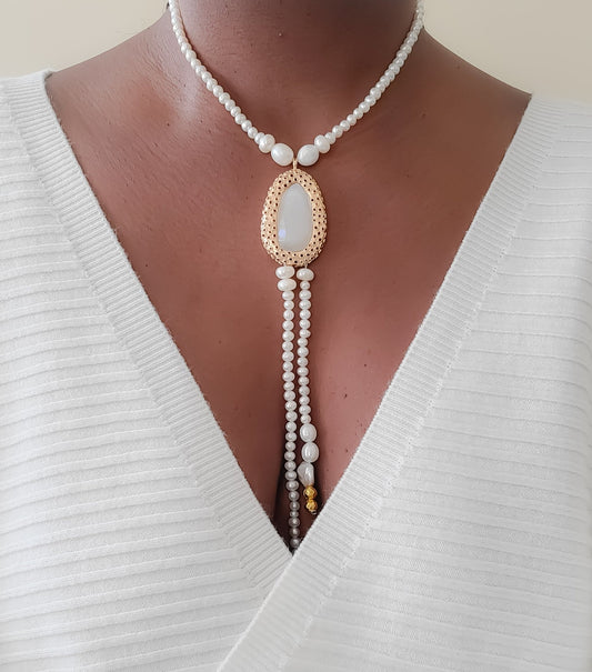 Freshwater Pearl Lariat Necklace L.Signature Collection by L.Styles