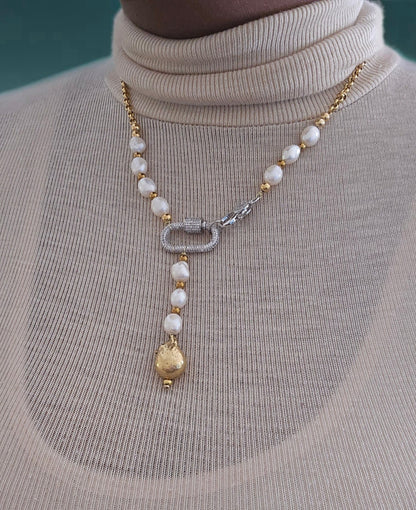 Gold Chain Link and Freshwater Pearl Y Necklace L.Signature Collection by L.Styles