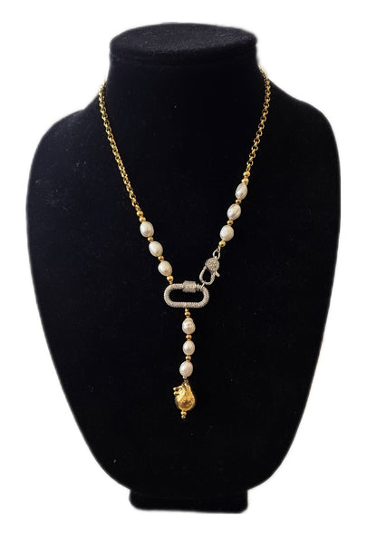 Gold Chain Link and Freshwater Pearl Y Necklace L.Signature Collection by L.Styles