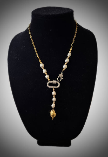 Gold Chain Link and Freshwater Pearl Y Necklace L.Signature Collection by L.Styles