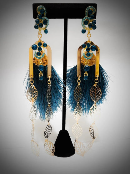 Gold leaf  Blue Topaz  Austrian  Tassel L.Signature Collection by L.Styles