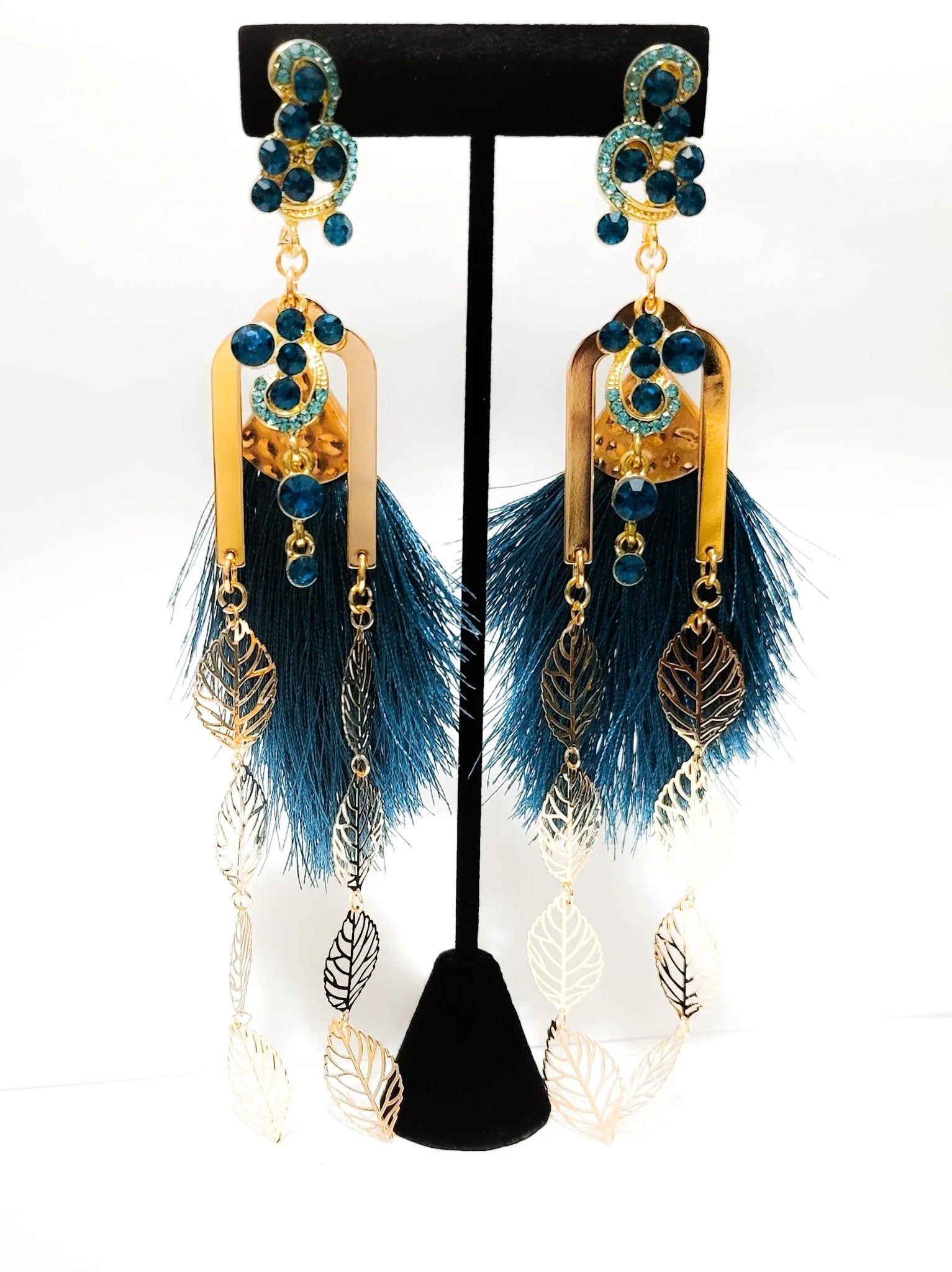 Gold leaf  Blue Topaz  Austrian  Tassel L.Signature Collection by L.Styles