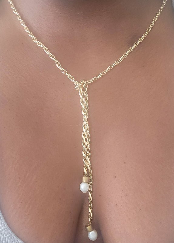 Gold Tie Y Lariat Necklace - L.Signature Collection by L.Styles