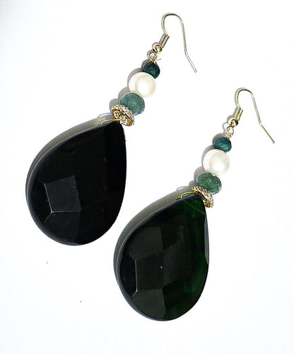 Green Amber and Emerald Drop Earrings - L.Signature Collection by L.Styles