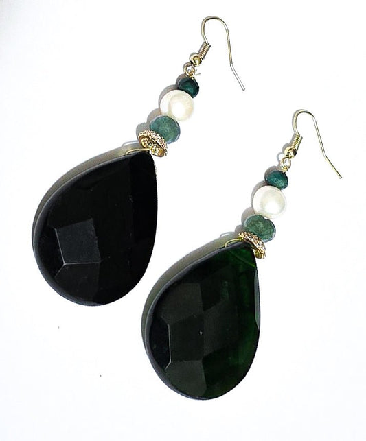 Green Amber and Emerald Drop Earrings - L.Signature Collection by L.Styles