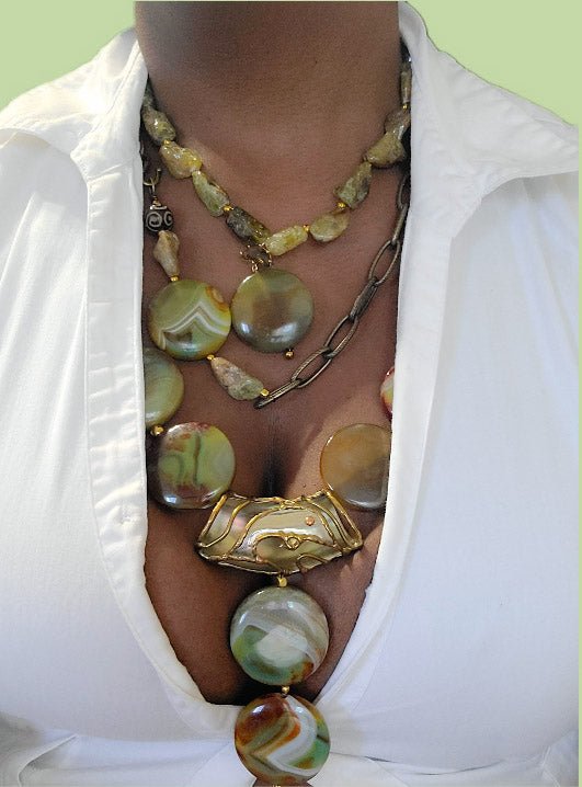 Green Garnet and Agate Antique statement necklace L.Signature Collection by L.Styles