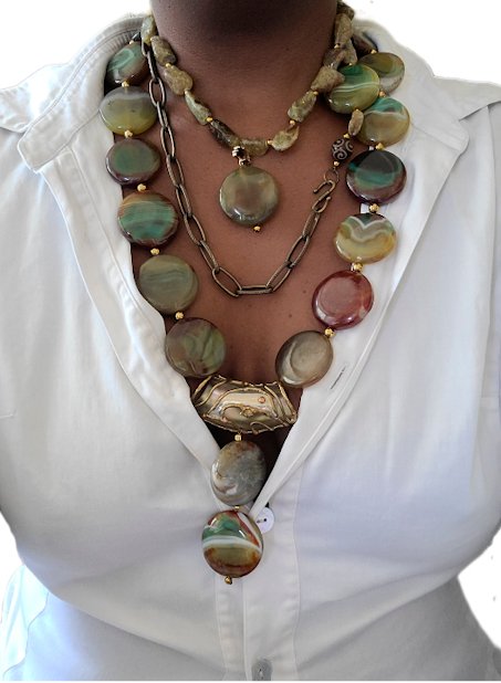 Green Garnet and Agate Antique statement necklace L.Signature Collection by L.Styles