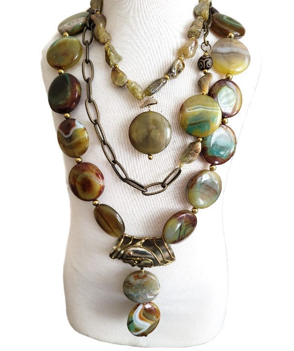 Green Garnet and Agate Antique statement necklace L.Signature Collection by L.Styles