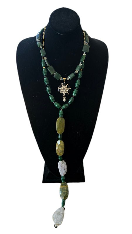 Green Nephrite and Ocean Jade Layered Necklace - L.Signature Collection by L.Styles
