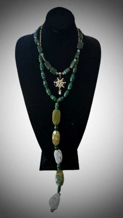 Green Nephrite and Ocean Jade Layered Necklace - L.Signature Collection by L.Styles