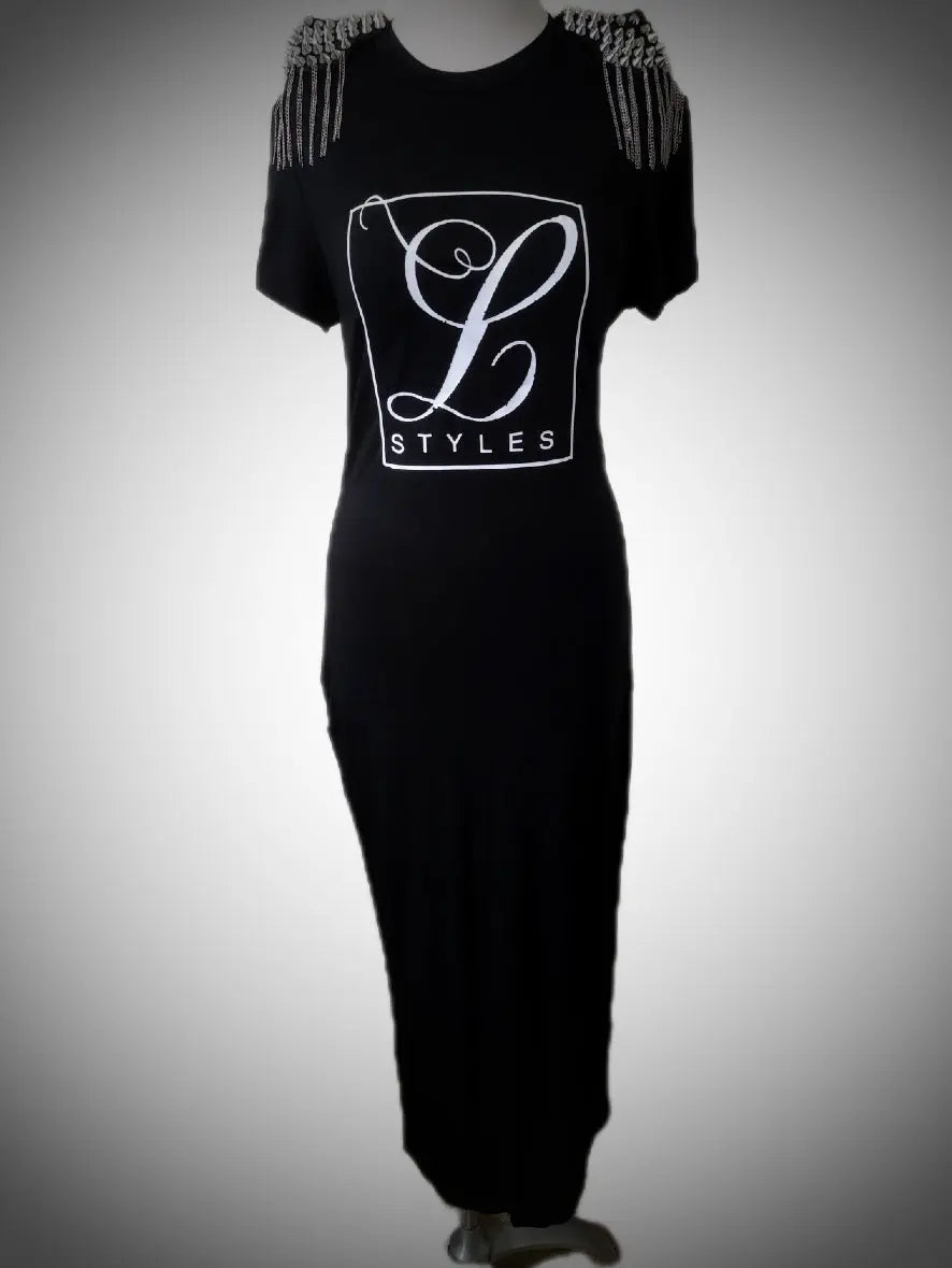 L. Styles' Maxi T-Shirt Dress with Fringe Shoulders L.Signature Collection by L.Styles