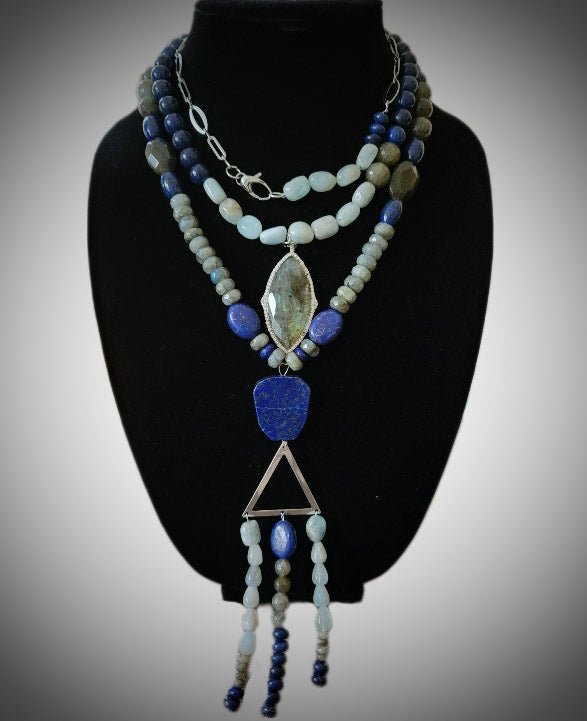 Labradorite and Lapis Lazuli Chunky Statement Necklace L.Signature Collection by L.Styles