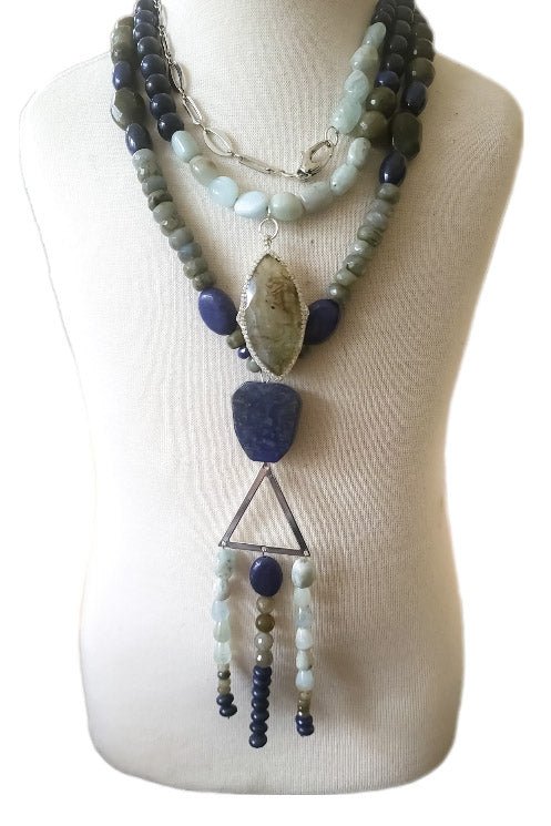 Labradorite and Lapis Lazuli Chunky Statement Necklace L.Signature Collection by L.Styles