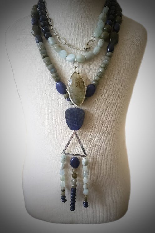 Labradorite and Lapis Lazuli Chunky Statement Necklace L.Signature Collection by L.Styles