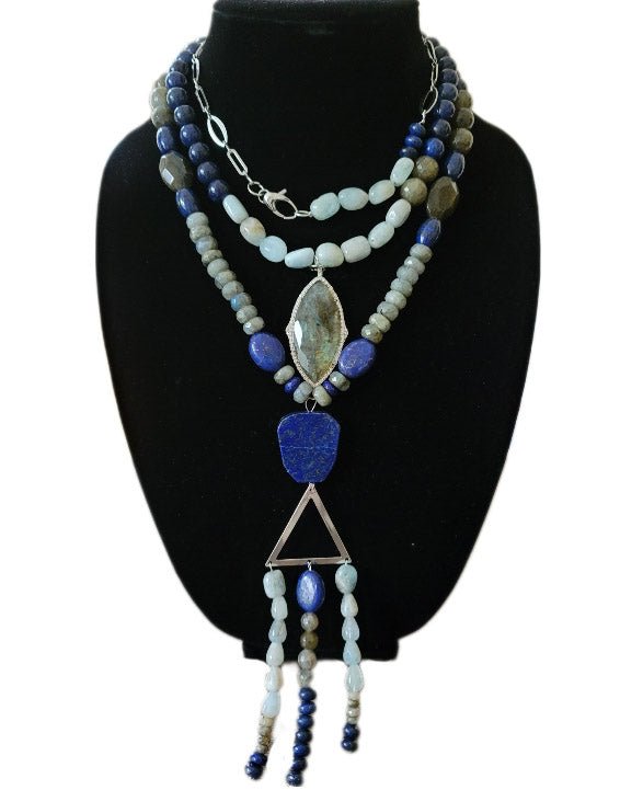 Labradorite and Lapis Lazuli Chunky Statement Necklace L.Signature Collection by L.Styles