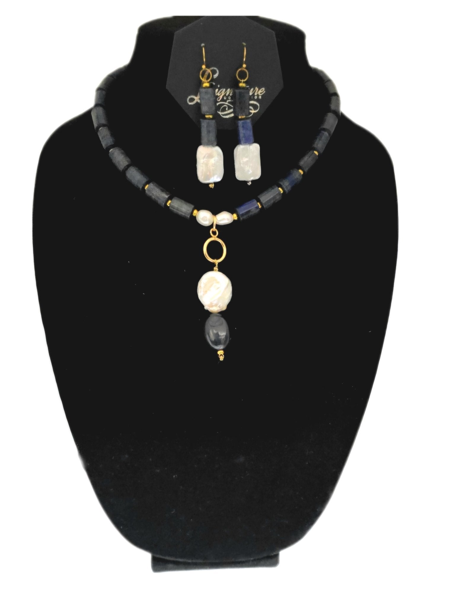 Lapis Lazuli and Freshwater Pearls Necklace set L.Signature Collection by L.Styles