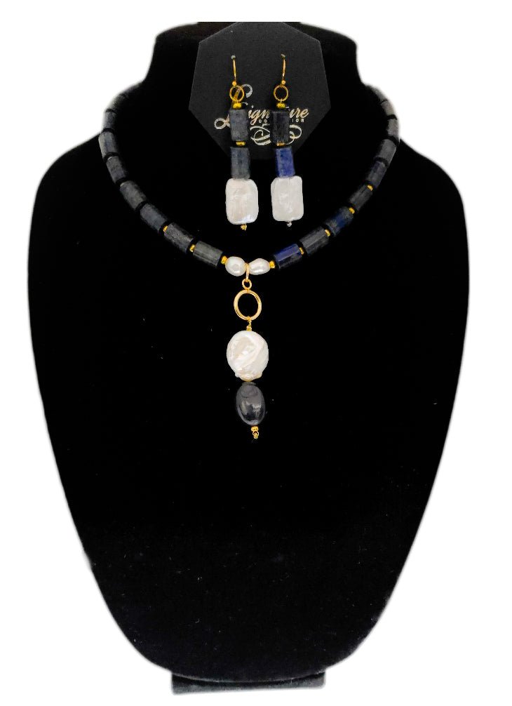 Lapis Lazuli and Freshwater Pearls Necklace set L.Signature Collection by L.Styles