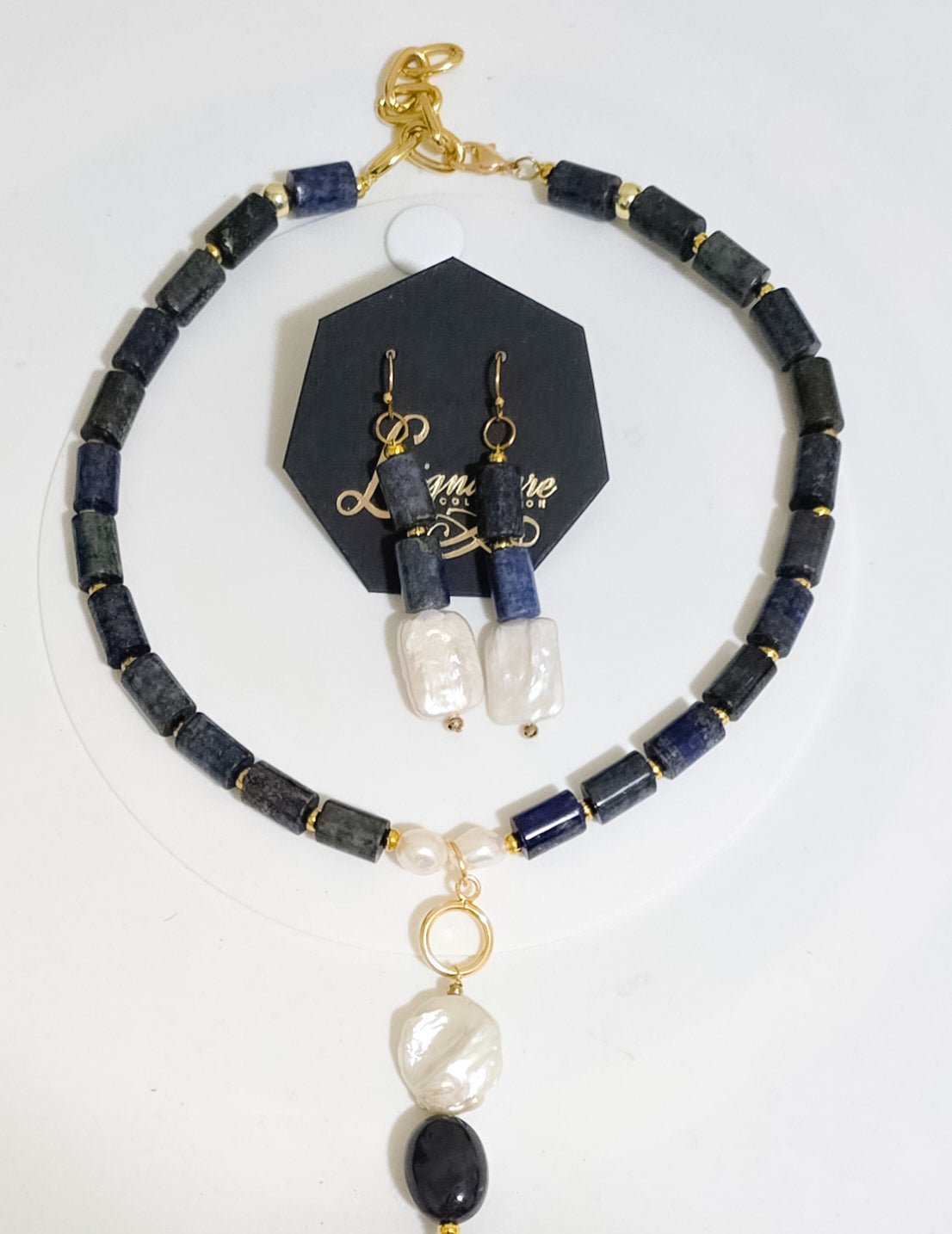 Lapis Lazuli and Freshwater Pearls Necklace set L.Signature Collection by L.Styles